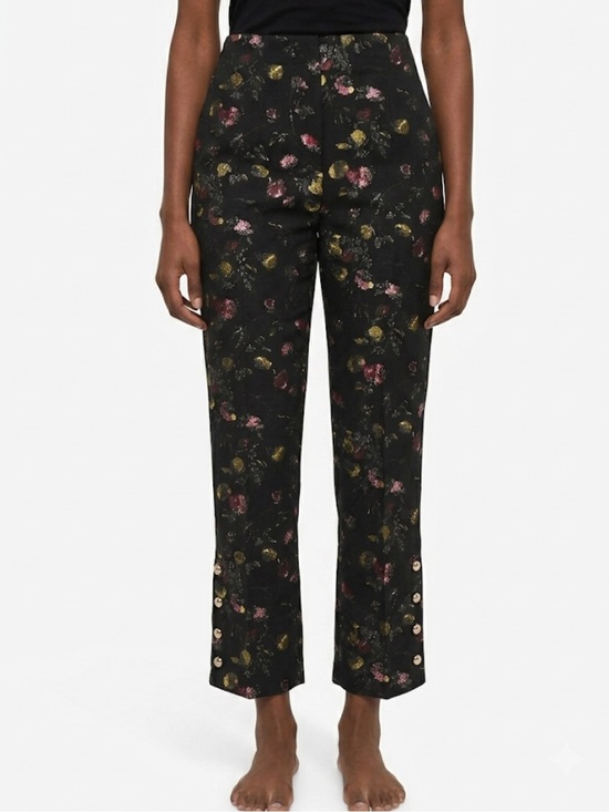 Club Monaco Pants - CLUB MONACO Black Metallic Floral Jacquard Straight Leg Trousers High Rise 6